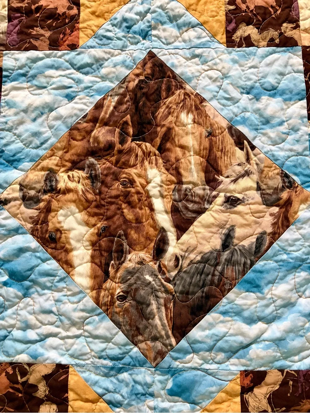 Reversible handcrafted equestrian-themed lap quilt/wall hanging 38x38